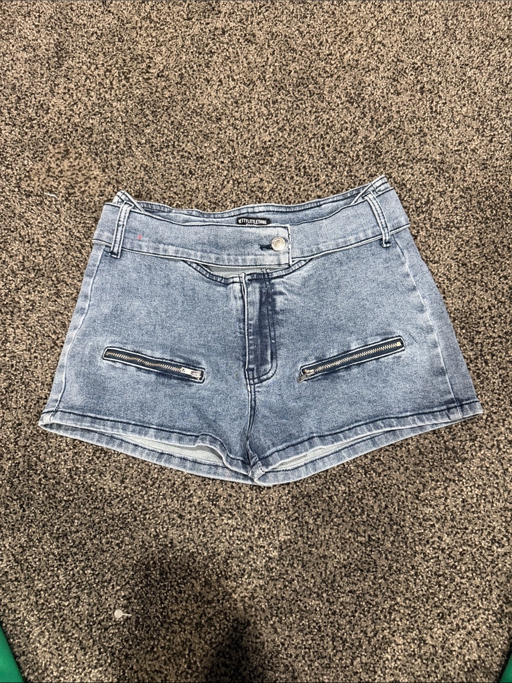PrettyLittleThing Light Blue High-Rise Denim Shorts with Zip Pockets